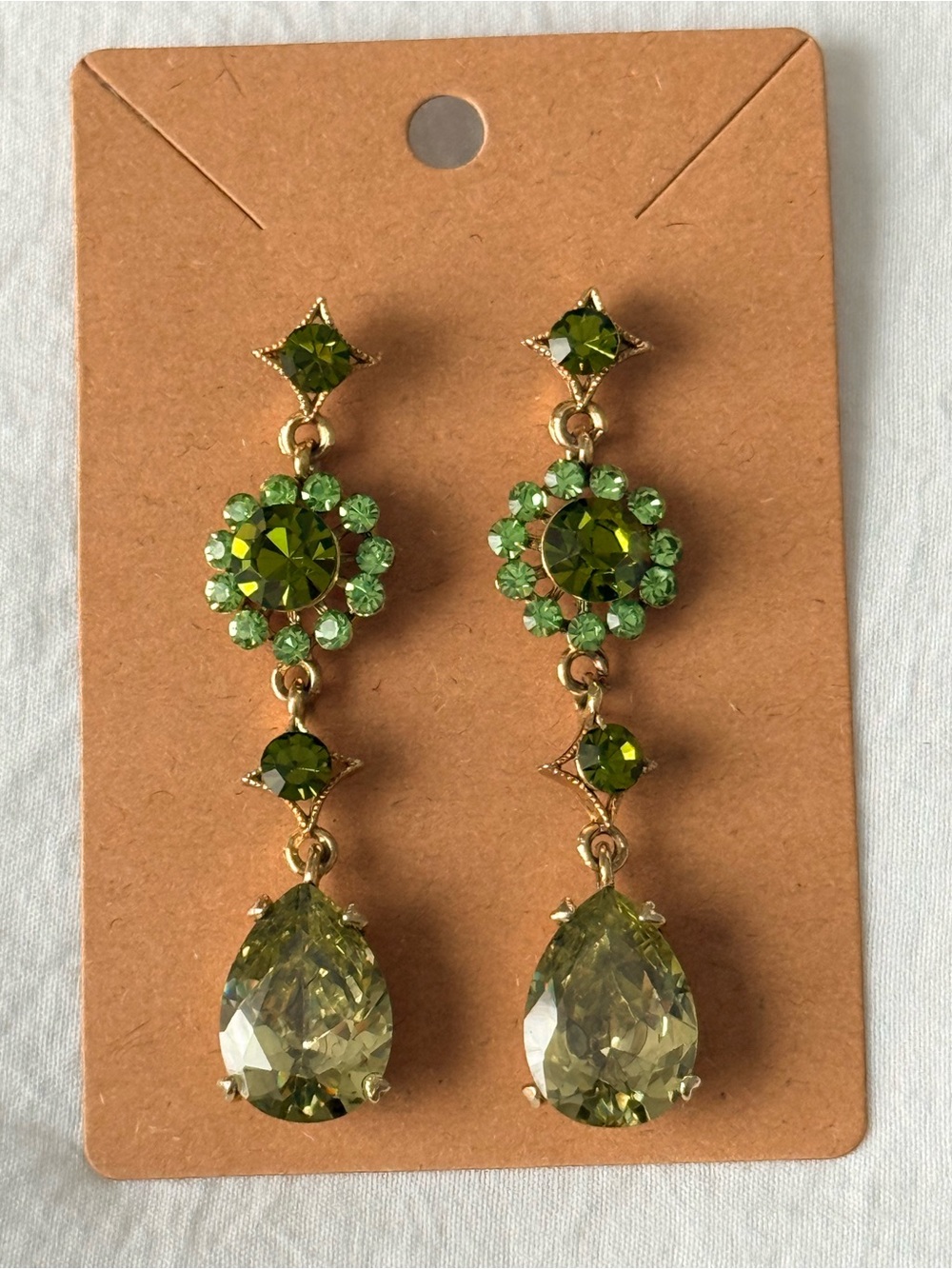 Green Crystal Drop Earrings - Unbranded- Brand New